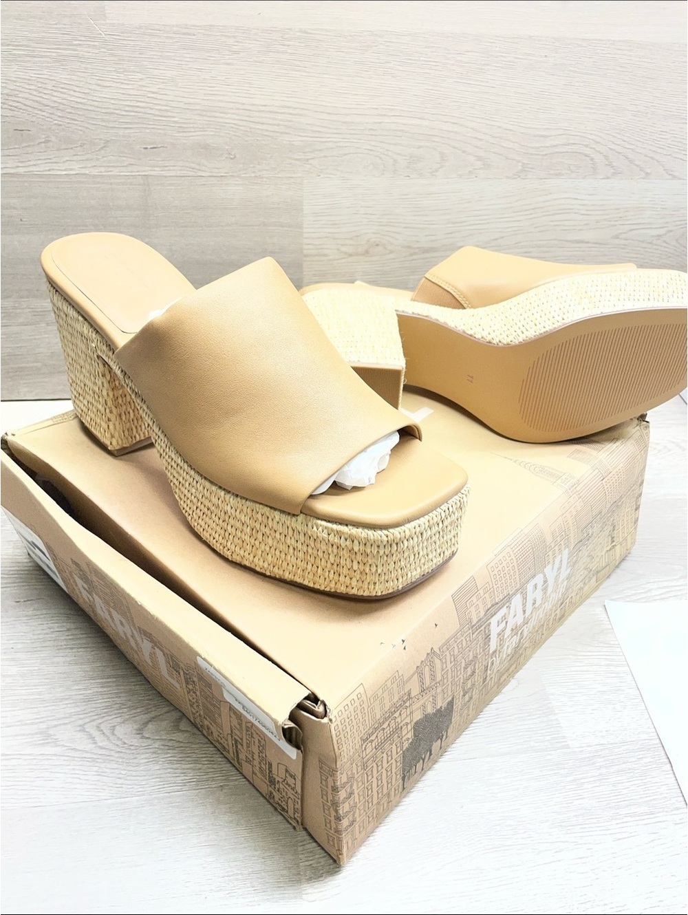 Farylrobin Beige Woven Platform Slide Mules #280